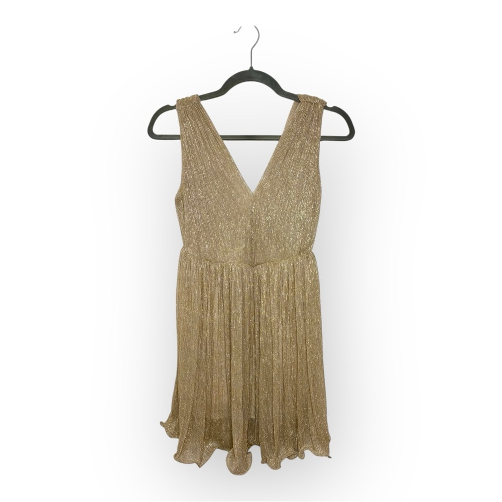 Bei Bella Gold Metallic Sleeveless Mini Dress Cocktail Evening Party Medium